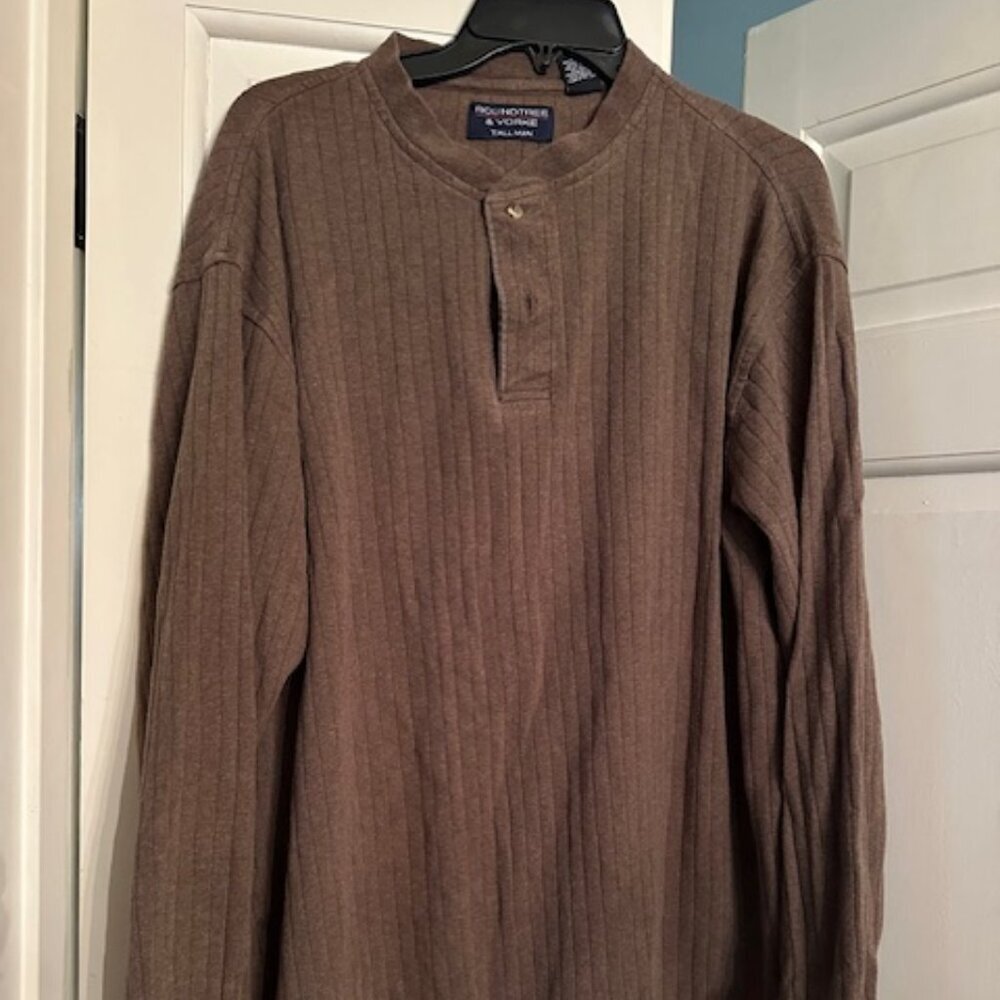 Roundtree & Yorke || Size XLT Tall || Men's Henley Sweater Tan Ribbed Pullover